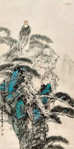 王明明（b.1952） 甲子（1984年）作 一览众山小 立轴 设色纸本