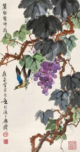 黄幻吾（1906～1985） 1981年作 葡萄雀鸟 镜心 设色纸本