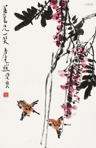 卢光照（1914～2001） 癸亥（1983年）作 紫藤飞雀 镜心 设色纸本