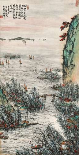 周怀民（1907～1996） 甲子（1984年）作 太湖芦荡 立轴 设色纸本