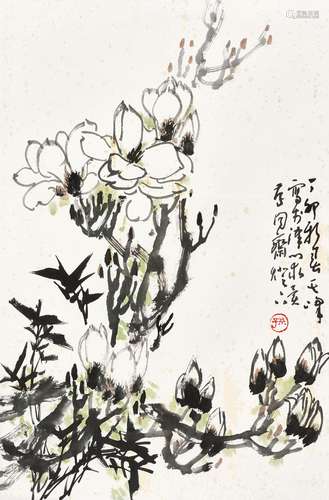 孙其峰（b.1920） 丁卯（1987年）作 修竹玉兰 镜心 设色纸本