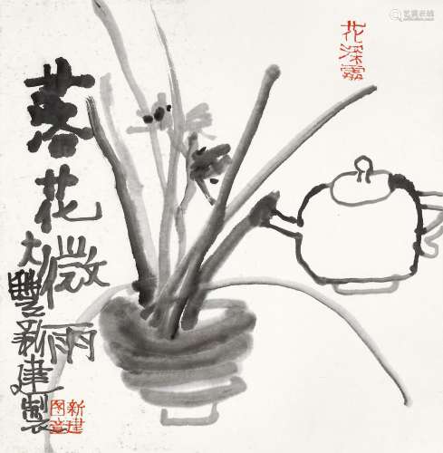 朱新建（1953～2014） 落花微雨 水墨 纸本