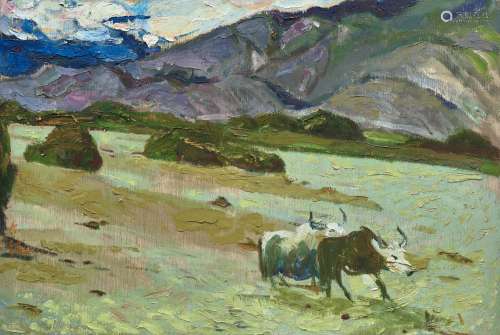 罗尔纯（1930～2015） 1998年作 西藏拉萨河 油画 木板