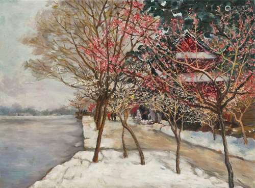 费以复（1913～1982） 孤山雪景 油画 布面