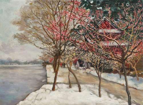 费以复（1913～1982） 孤山雪景 油画 布面