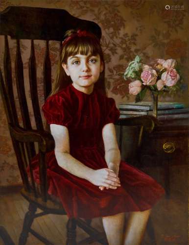 陈逸鸣（b.1951） 1998年作 坐在摇椅上的女孩 油画 布面