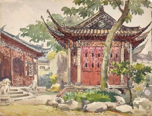 李咏森（1898～1998） 1959年作 豫园点春堂 水彩 纸本