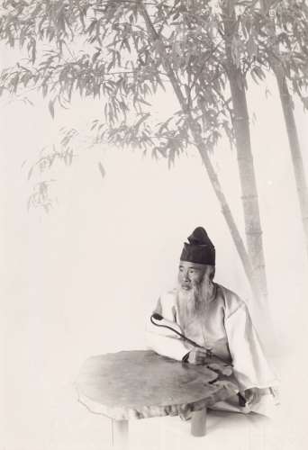郎静山（1892～1995） 1963年摄 竹阴静坐 摄影 银盐相纸