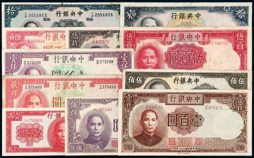 民国时期中央银行法币券一组二十一枚（无图）