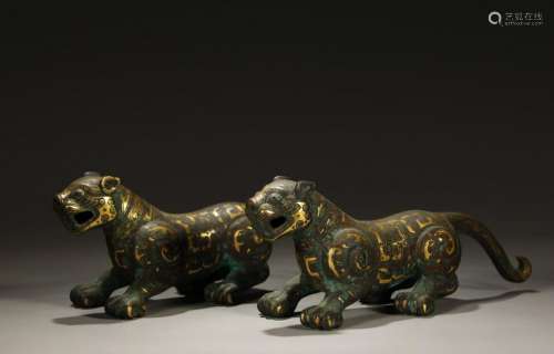 Bronze Inlaid Gold and Silver Tiger Ornaments
