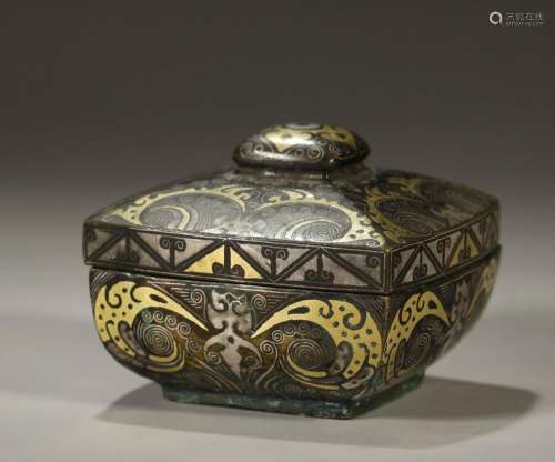 Bronze Box with Inlaid Gold and Silver
