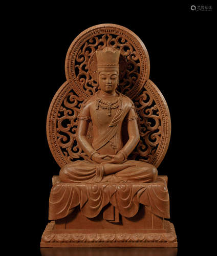 明治/大正時代 服部仁郎 (1895-1966) 木雕大日如來坐像