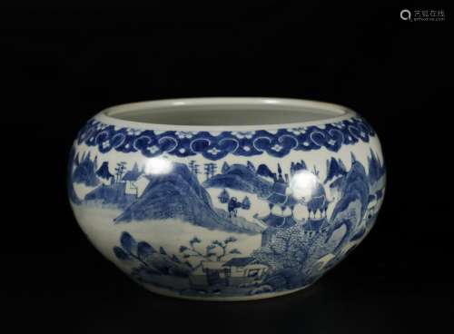 Qing Dynasity, Blue and White Landscape and Figtures