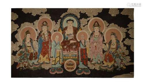 Ancient, Buddha Statue Painted on Silk