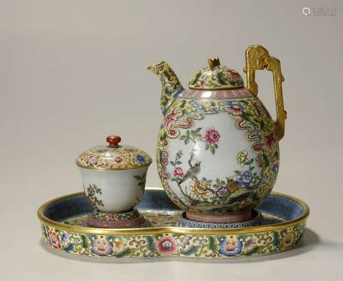 A Set of Famille Rose and  Enamel T eapot