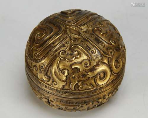 Gilt Bronze Dragon Pattern Seal Paste Box , Mark: