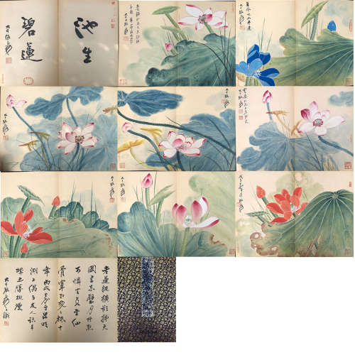 TEN PAGES OF CHINESE ALBUM PAINTING OF LOTUS BY ZHANG DAQIAN PROVENANCE: FROM THE COLLECTION OF CHRISTINE LATTY (1899-1981)