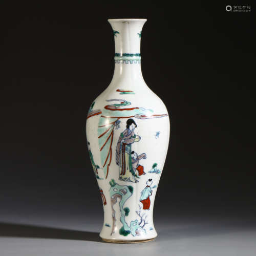 CHINESE PORCELAIN WUCAI BEAUTY AND BOY VASE