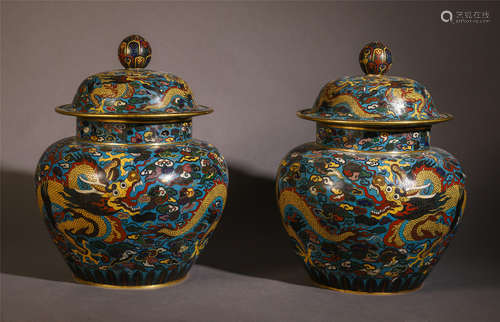 PAIR OF CHINESE CLOISONNE DRAGON LIDDED JAR