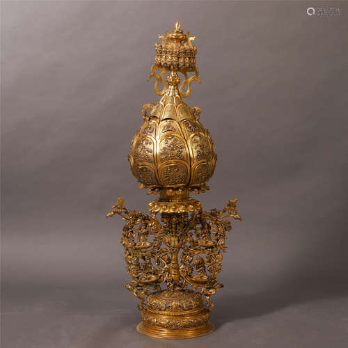 TIBETAN GILT BRONZE SAMANTAKA IN LOTUS NICHE