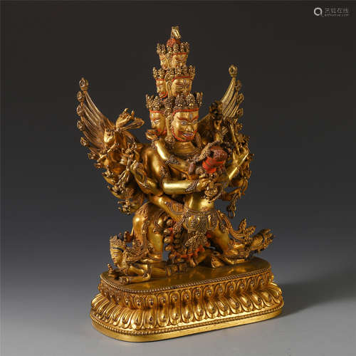 TIBETAN GILT BRONZE NANDIKEVARA