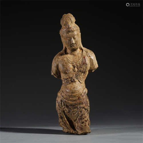 CHINESE LIMESTONE STANDING GUANYIN NORTHERN QI DYNASTY PROVENANCE: FROM THE COLLECTION OF CHRISTINE LATTY (1899-1981)