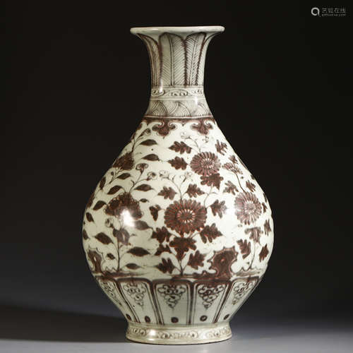 CHINESE PORCELAIN RED UNDER GLAZE FLOWER YUHUCHUN VASE