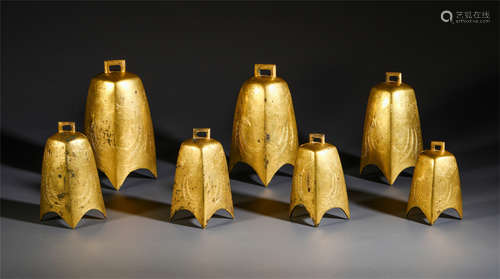 SIX CHINESE GILT BRONZE RITAL BELLS