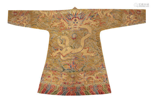 CHINESE YELLOW EMBROIDERY DRAGON IMPERIAL ROBE MING DYNASTY PROVENANCE: FROM THE COLLECTION OF CHRISTINE LATTY (1899-1981)