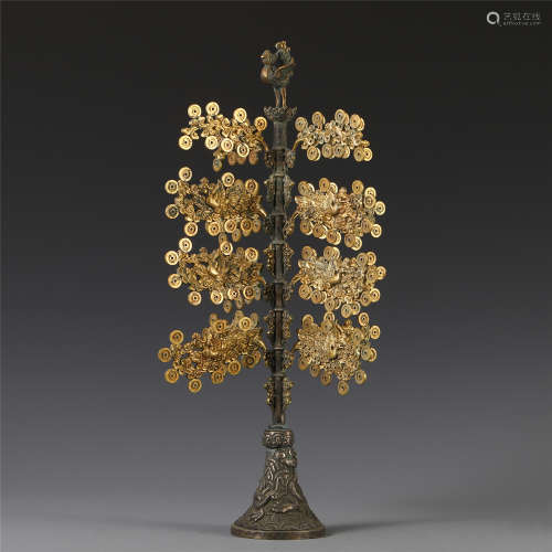 CHINESE BRONZE TREE WITH COPPER COINS