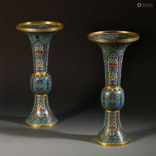 PAIR OF CHINESE CLOISONNE GU VASE