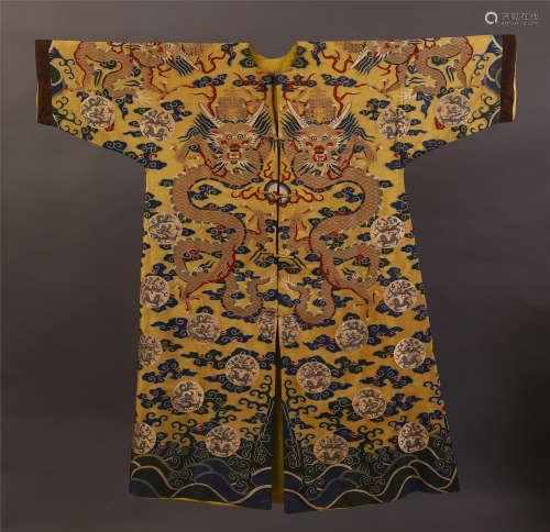 CHINESE YELLOW EMBROIDERY DRAGON IMPERIAL ROBE