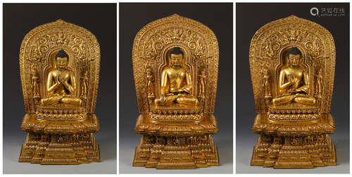 THREE CHINESE GILT BRONZE SEATED SAKAYMUNI