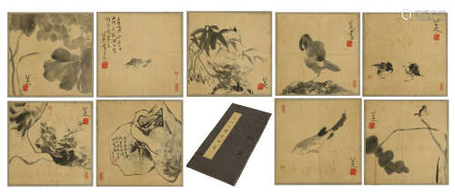 TWEENTY PAGES OF CHINESE ALBUM PAINTING OF BIRD AND FLOWER