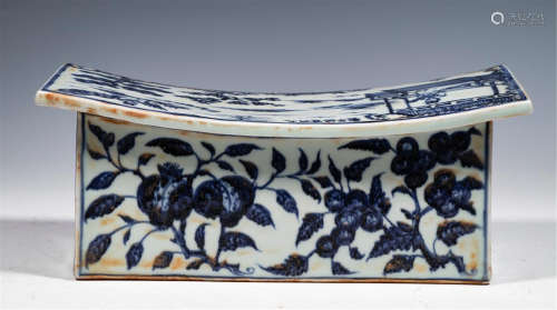CHINESE PORCELAIN BLUE AND WHITE FLOWER PILLOW