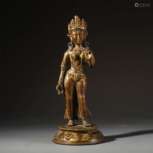 CHINESE GILT BRONZE STANDING GUANYIN