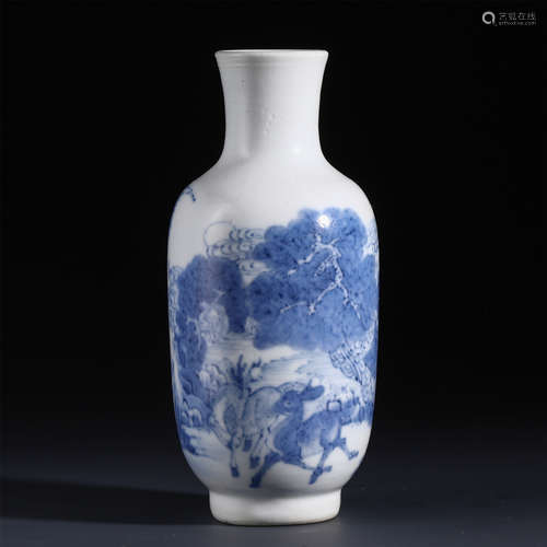 CHINESE PORCELAIN BLUE AND WHITE DEER IN MOUNTAIN VASE