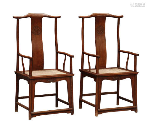 PAIR OF CHINESE HARDWOOD HUANGHUALI ARM CHAIRS PROVENANCE: FROM THE COLLECTION OF CHRISTINE LATTY (1899-1981)