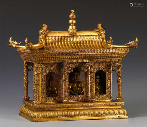 CHINESE GILT BRONZE BUDDHA NICHE