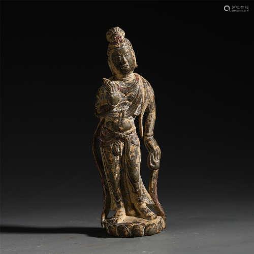 CHINESE BLACK STONE STANDING GUANYIN TANG DYNASTY PROVENANCE: FROM THE COLLECTION OF CHRISTINE LATTY (1899-1981)