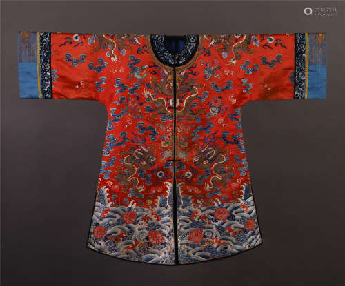 CHINESE RED EMBROIDERY DRAGON IMPERIAL ROBE