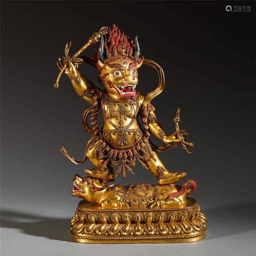 TIBETAN GILT BRONZE STANDING SAMANTAKA