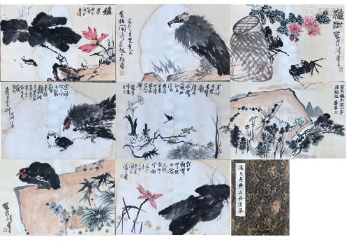 EIGHT PAGES OF CHINESE ALBUM PAINTING OF BIRD AND FLOWER BY PAN TIANSHOU PROVENANCE: FROM THE COLLECTION OF CHRISTINE LATTY (1899-1981)