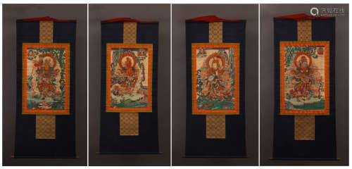 FOUR TIBETAN THANGKA OF BUDDHIST GUARDIAN