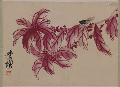 CHINESE SCROLL PAINTING OF INSECT AND FLOWER BY QI BAISHI PROVENANCE: FROM THE COLLECTION OF CHRISTINE LATTY (1899-1981)