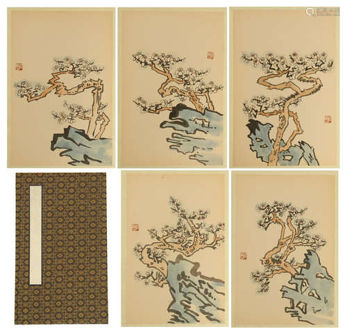 EIGHT PAGES OF CHINESE ALBUM PAINTING OF FLOWER AND ROCK