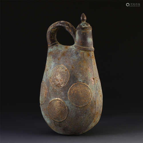 CHINESE GOLD INLAID BRONZE KETTLE