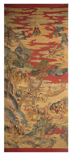 CHINESE EMBROIDERY KESI TAPESTRY OF IMMORTALS GATHERING QING DYNASTY PROVENANCE: FROM THE COLLECTION OF CHRISTINE LATTY (1899-1981)