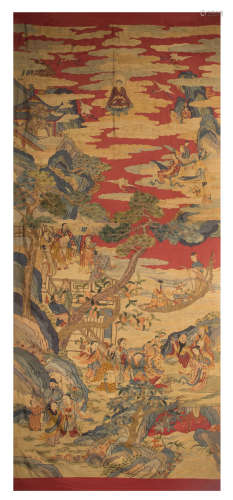 CHINESE EMBROIDERY KESI TAPESTRY OF IMMORTALS GATHERING QING DYNASTY PROVENANCE: FROM THE COLLECTION OF CHRISTINE LATTY (1899-1981)