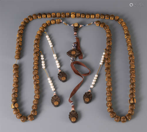 CHINESE GILT SILVER AGALWOOD BEAD CHAOZHU COURT NECKLACE